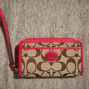 Coach Tan and Pink Signature Wristlet